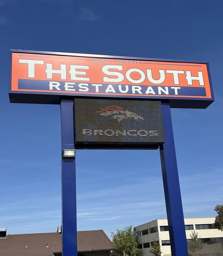 the south large sign3 Street sign for The South Mexican Restaurant Denver CO